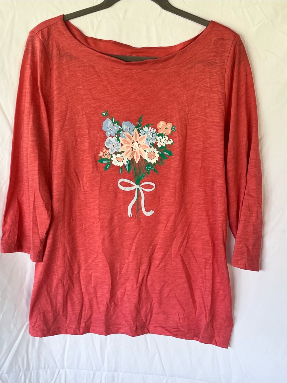 LOFT Coral Floral Bouquet Long Sleeve Tee